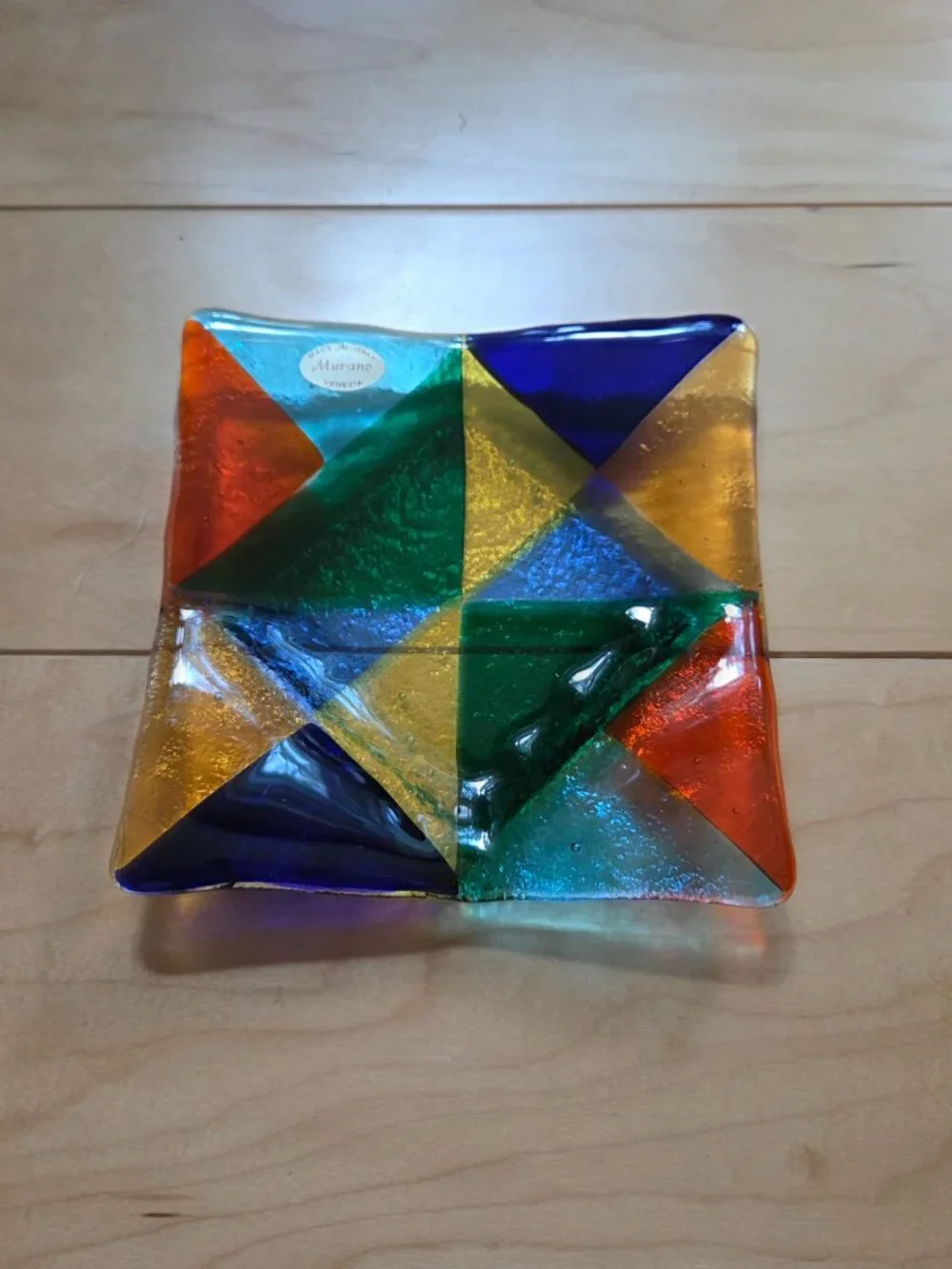 Murano Italy Glass Colorful Dish Candle Trinket Holder In Excellent condition
